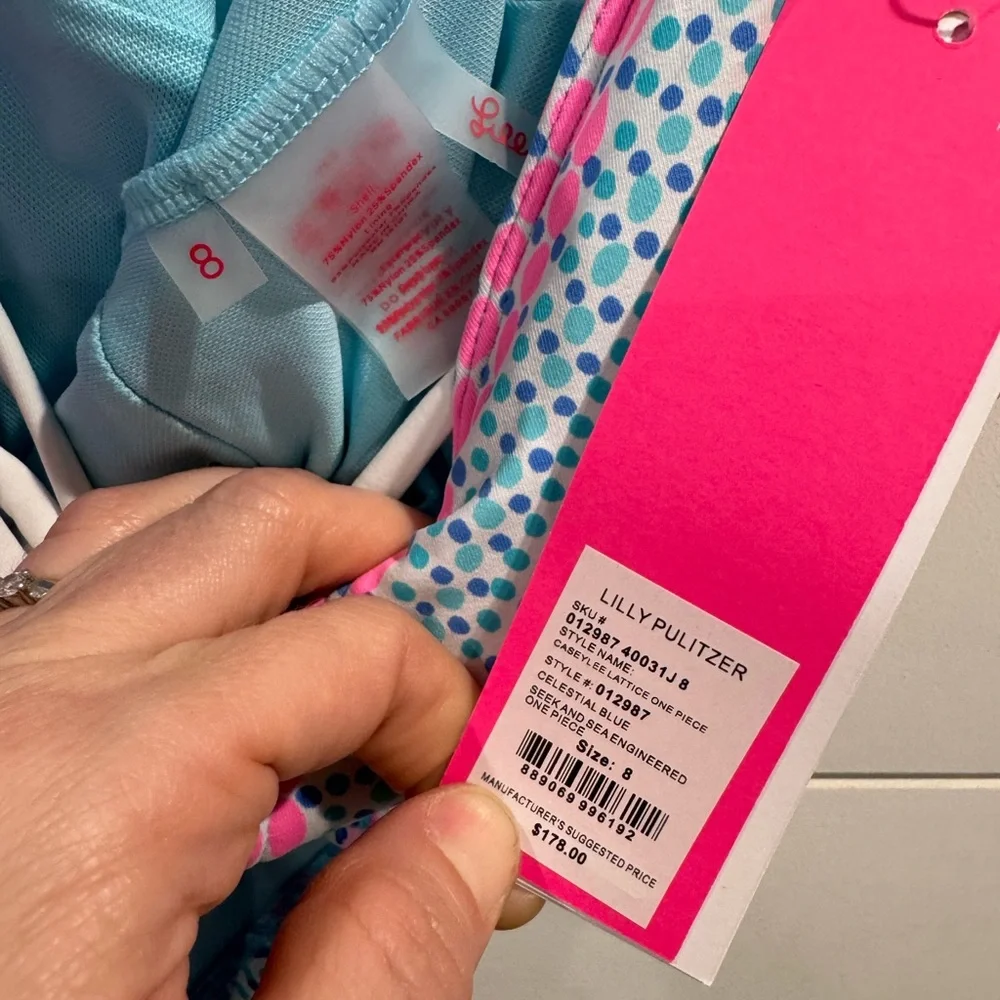 NWT Lilly Pulitzer Caseylee lattice one piece swimsuit in Seek and sea - Picture 7 of 10